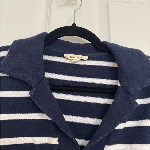 Madewell Stripe Long Sleeve Rugby Shirt Navy and White Medium - Picture 3 of 4